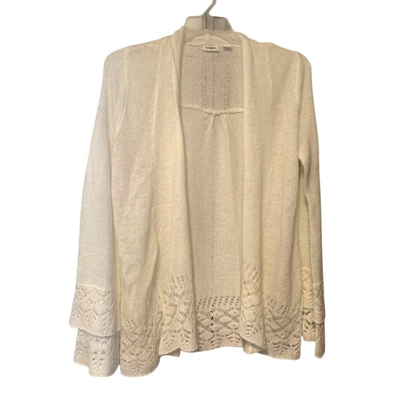 Cato Womens Size Large Cardigan Sweater open Front White Double Flutter Sleeve L - Picture 1 of 4